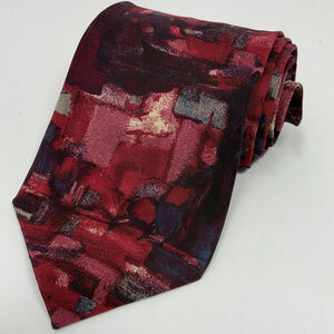 Vintage 1980 Made In Italy 100% Silk Red Abstract Necktie by Charleston Tie Rack